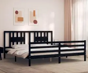 vidaXL Cadru pat cu tăblie 200x200 cm, negru, lemn masiv