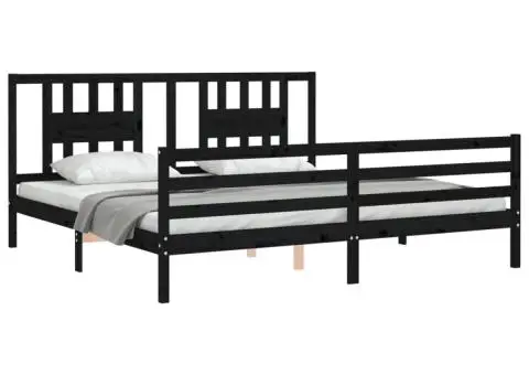 Cadru pat cu tăblie 200x200 cm, negru, lemn masiv - 4/5