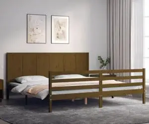 vidaXL Cadru pat cu tăblie, maro miere, 200x200 cm, lemn masiv
