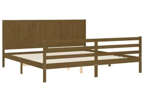 Cadru pat cu tăblie, maro miere, 200x200 cm, lemn masiv - 5/5