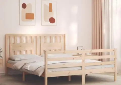 Cadru de pat cu tăblie, 160x200 cm, lemn masiv - 1/5