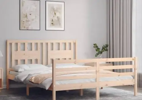 Cadru de pat cu tăblie, 160x200 cm, lemn masiv - 3/5