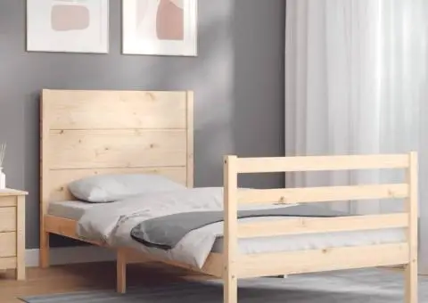 Cadru de pat cu tăblie, 100x200 cm, lemn masiv - 1/5