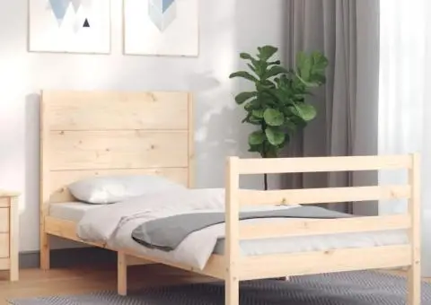 Cadru de pat cu tăblie, 100x200 cm, lemn masiv - 3/5