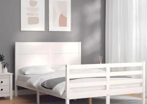 Cadru de pat cu tăblie, alb, 120x200 cm, lemn masiv - 1/5