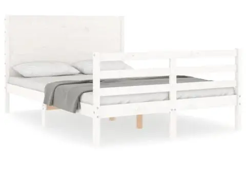 Cadru de pat cu tăblie, alb, 120x200 cm, lemn masiv - 2/5