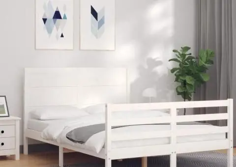 Cadru de pat cu tăblie, alb, 120x200 cm, lemn masiv - 3/5