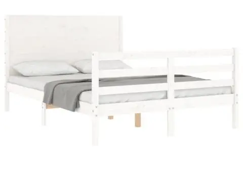 Cadru de pat cu tăblie, alb, 120x200 cm, lemn masiv - 4/5
