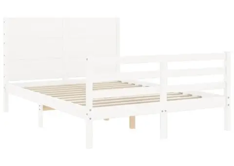 Cadru de pat cu tăblie, alb, 120x200 cm, lemn masiv - 5/5