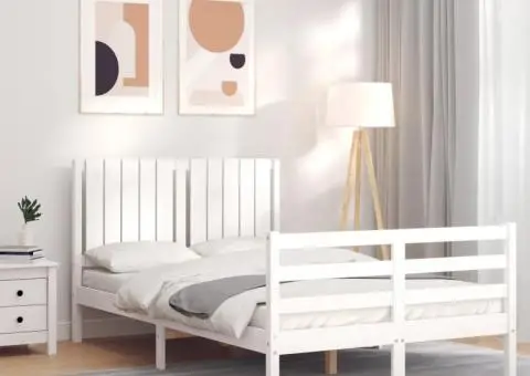 Cadru de pat cu tăblie dublu mic, lemn masiv - 1/5