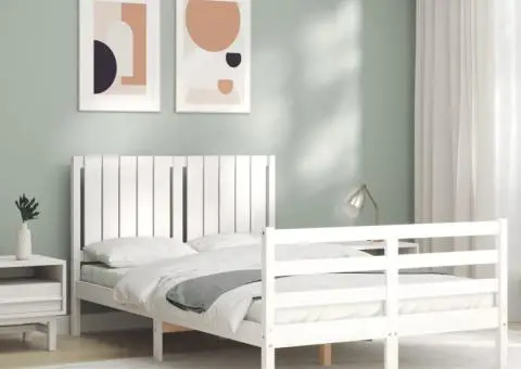 Cadru de pat cu tăblie dublu mic, lemn masiv - 3/5