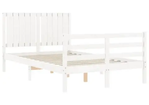 Cadru de pat cu tăblie dublu mic, lemn masiv - 5/5