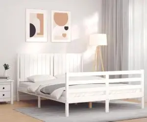 vidaXL Cadru de pat cu tăblie, alb, 160x200 cm, lemn masiv