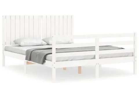 Cadru de pat cu tăblie, alb, 160x200 cm, lemn masiv - 2/5