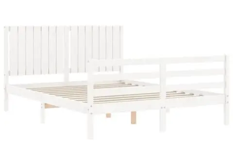 Cadru de pat cu tăblie, alb, 160x200 cm, lemn masiv - 3/5