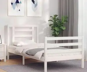 vidaXL Cadru de pat cu tăblie, alb, 90x200 cm, lemn masiv