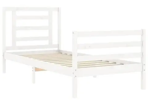 Cadru de pat cu tăblie, alb, 90x200 cm, lemn masiv - 5/5