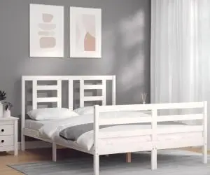 vidaXL Cadru de pat cu tăblie, alb, 140x200 cm, lemn masiv