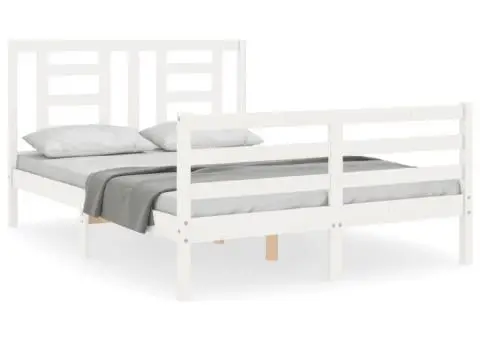 Cadru de pat cu tăblie, alb, 140x200 cm, lemn masiv - 2/5