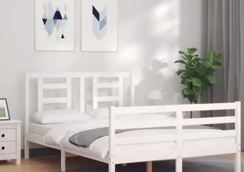 Cadru de pat cu tăblie, alb, 140x200 cm, lemn masiv - 3/5