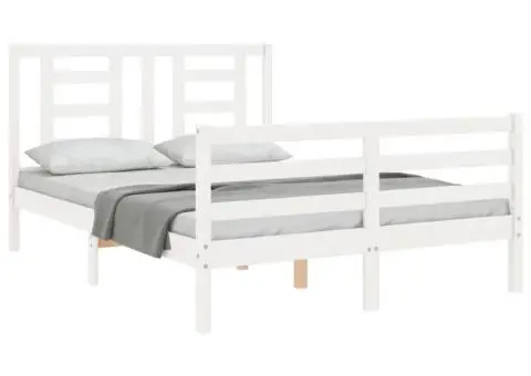 Cadru de pat cu tăblie, alb, 140x200 cm, lemn masiv - 4/5