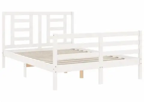 Cadru de pat cu tăblie, alb, 140x200 cm, lemn masiv - 5/5