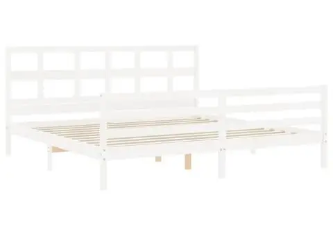 Cadru pat cu tăblie 200x200 cm, alb, lemn masiv - 3/5