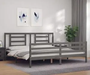 vidaXL Cadru pat cu tăblie 200x200 cm, gri, lemn masiv