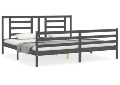 Cadru pat cu tăblie 200x200 cm, gri, lemn masiv - 2/5