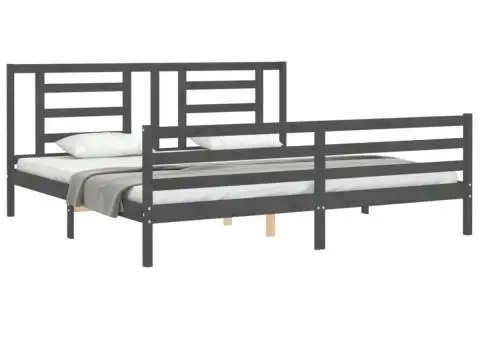 Cadru pat cu tăblie 200x200 cm, gri, lemn masiv - 4/5