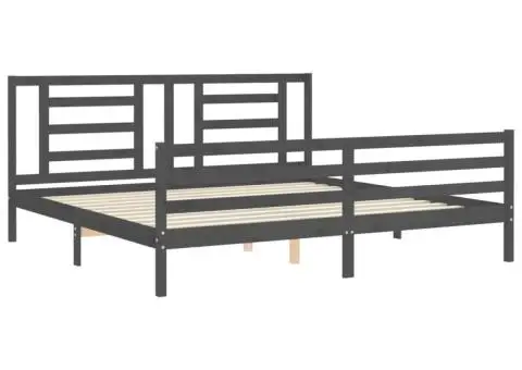 Cadru pat cu tăblie 200x200 cm, gri, lemn masiv - 5/5