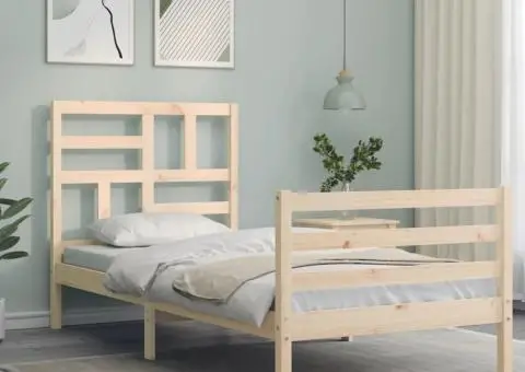 Cadru de pat cu tăblie, 100x200 cm, lemn masiv - 4/5