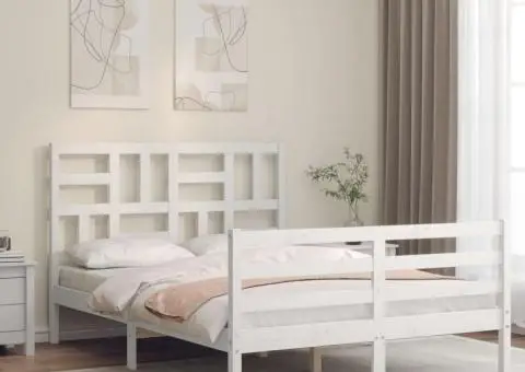 Cadru de pat cu tăblie, alb, 120x200 cm, lemn masiv - 1/5