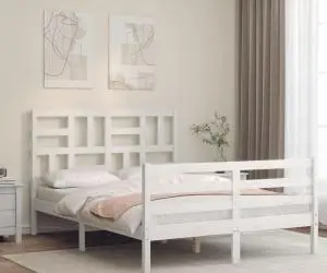 vidaXL Cadru de pat cu tăblie, alb, 120x200 cm, lemn masiv