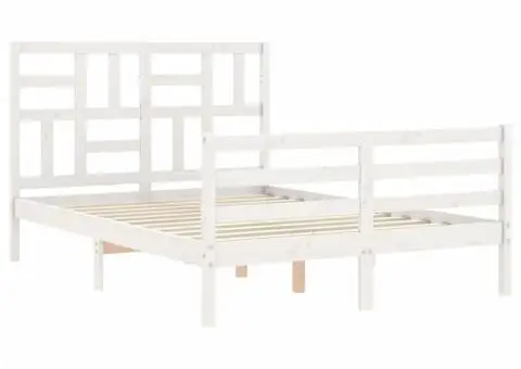 Cadru de pat cu tăblie, alb, 120x200 cm, lemn masiv - 3/5