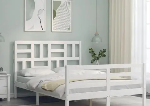 Cadru de pat cu tăblie, alb, 120x200 cm, lemn masiv - 4/5