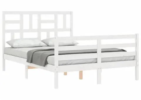 Cadru de pat cu tăblie, alb, 120x200 cm, lemn masiv - 5/5