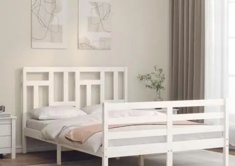 Cadru de pat cu tăblie, alb, 120x200 cm, lemn masiv - 1/5