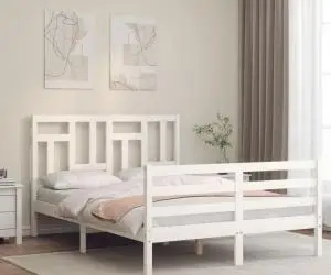 vidaXL Cadru de pat cu tăblie, alb, 120x200 cm, lemn masiv