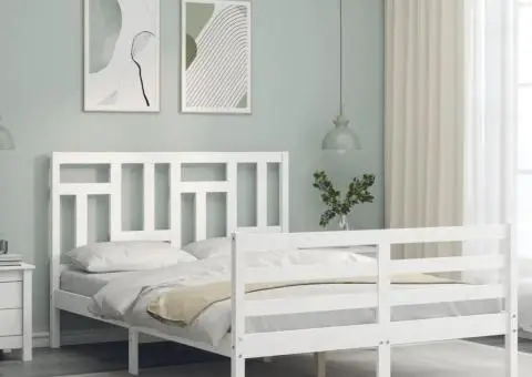 Cadru de pat cu tăblie, alb, 120x200 cm, lemn masiv - 3/5