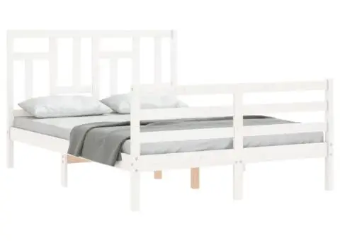 Cadru de pat cu tăblie, alb, 120x200 cm, lemn masiv - 4/5