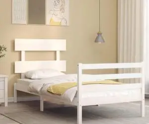 vidaXL Cadru de pat cu tăblie, alb, 90x200 cm, lemn masiv