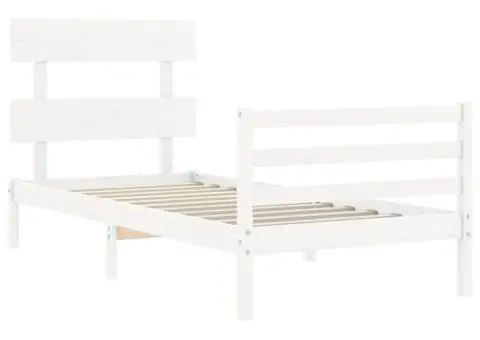 Cadru de pat cu tăblie, alb, 90x200 cm, lemn masiv - 5/5