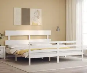 vidaXL Cadru de pat cu tăblie Super King Size, alb, lemn masiv