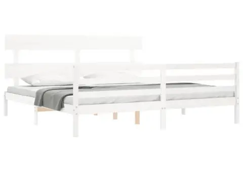 Cadru de pat cu tăblie Super King Size, alb, lemn masiv - 4/5