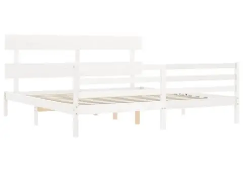 Cadru de pat cu tăblie Super King Size, alb, lemn masiv - 5/5