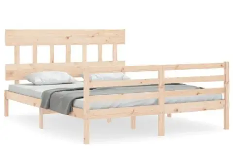 Cadru de pat cu tăblie, 160x200 cm, lemn masiv - 2/5