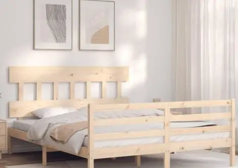 Cadru de pat cu tăblie, 160x200 cm, lemn masiv - 3/5