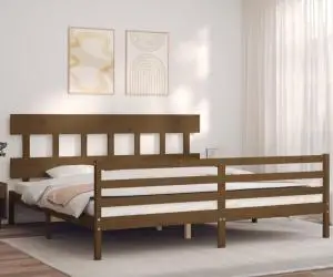 vidaXL Cadru pat cu tăblie, maro miere, 200x200 cm, lemn masiv