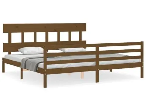 Cadru pat cu tăblie, maro miere, 200x200 cm, lemn masiv - 2/5